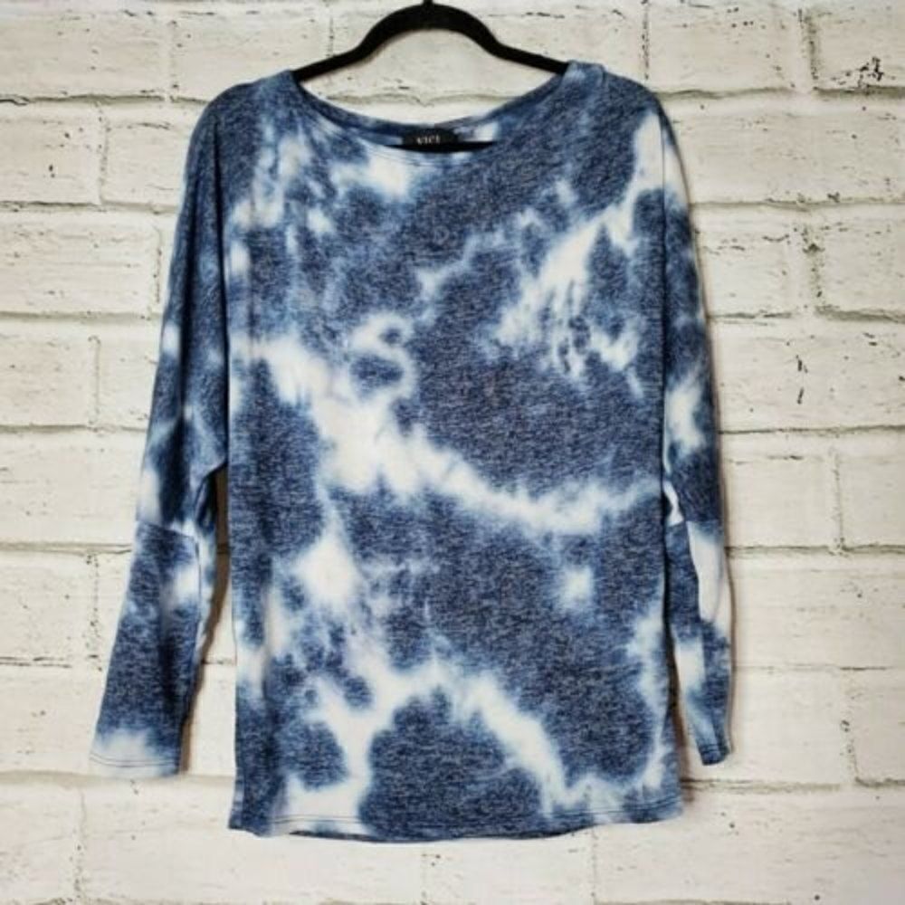 VICI Collection Navy Blue Tie Dye Pullover Sweater Small Rayon Womens